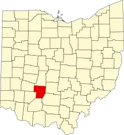 Kort over Ohio med Fayette County markeret