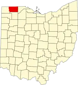 Kort over Ohio med Fulton County markeret