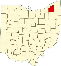 Kort over Ohio med Geauga County markeret