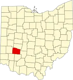 Kort over Ohio med Greene County markeret