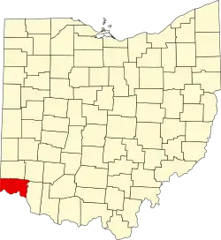 Kort over Ohio med Hamilton County markeret
