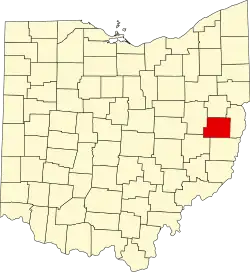 Kort over Ohio med Harrison County markeret