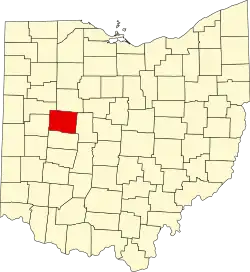 Kort over Ohio med Logan County markeret