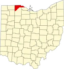 Kort over Ohio med Lucas County markeret