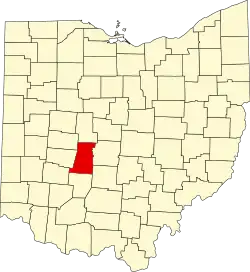 Kort over Ohio med Madison County markeret