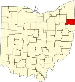 Kort over Ohio med Mahoning County markeret