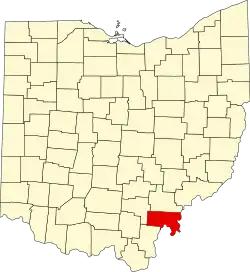 Kort over Ohio med Meigs County markeret