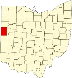 Kort over Ohio med Mercer County markeret