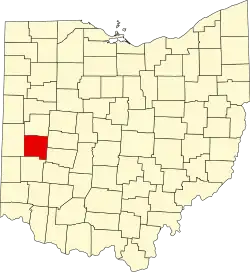 Kort over Ohio med Miami County markeret