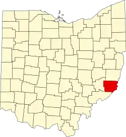 Kort over Ohio med Monroe County markeret