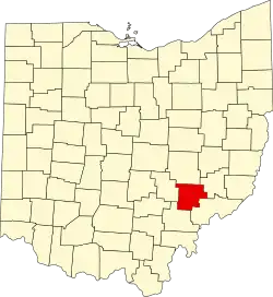 Kort over Ohio med Morgan County markeret