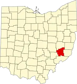 Kort over Ohio med Noble County markeret