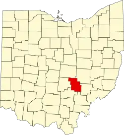 Kort over Ohio med Perry County markeret