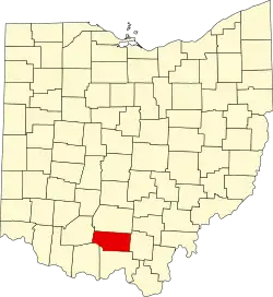 Kort over Ohio med Pike County markeret