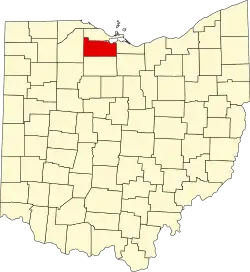 Kort over Ohio med Sandusky County markeret