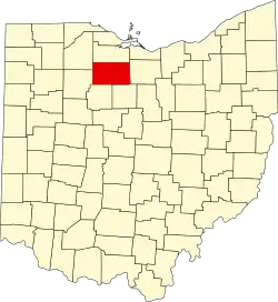 Kort over Ohio med Seneca County markeret