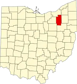 Kort over Ohio med Summit County markeret