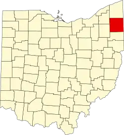 Kort over Ohio med Trumbull County markeret
