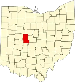Kort over Ohio med Union County markeret