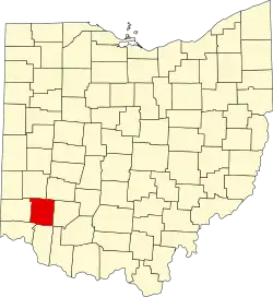 Kort over Ohio med Warren County markeret
