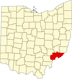 Kort over Ohio med Washington County markeret