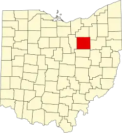 Kort over Ohio med Wayne County markeret
