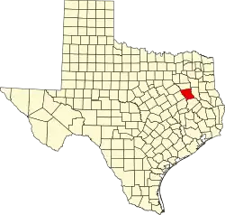 Kort over Texas med Anderson County markeret