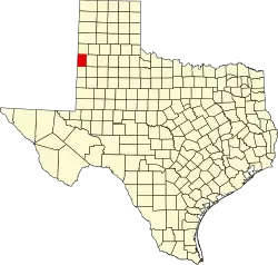 Kort over Texas med Bailey County markeret