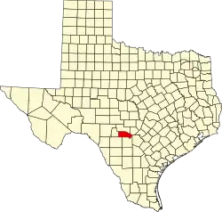 Kort over Texas med Bandera County markeret