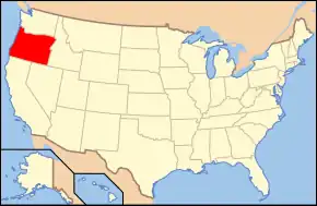 Kort over USA med Oregon markeret