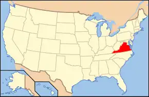 Kort over USA med Virginia markeret