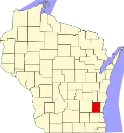 Kort over Wisconsin med Washington County markeret