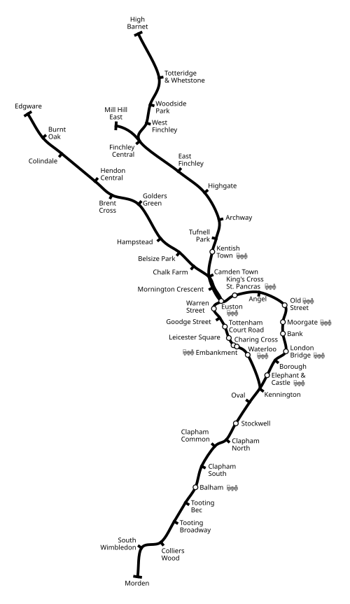Geografisk layout for Northern line