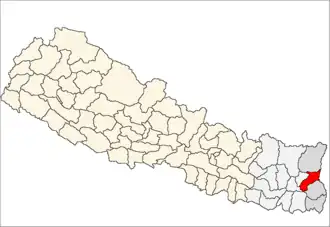 Panchthar District i Mechi Zone (grå) i Eastern Development Region (grå + lysegrå)