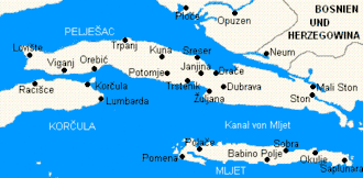 Kort der viser placeringen af Mljet Nationalpark