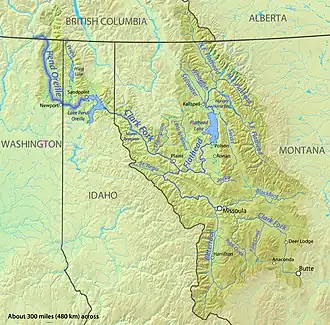 Kort over Pend Oreille Rivers afvandingsområde