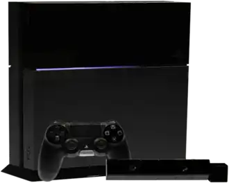 En PlayStation 4 konsol samt en DualShock 4 controller og PlayStation Camera.