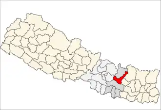 Ramechhap District i Janakpur Zone (grå) i Central Development Region (grå + lysegrå)