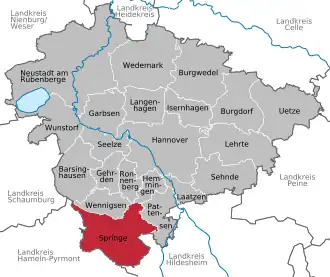 Springes beliggenhed i Region Hannover