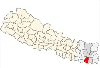 Sunsari District i Kosi Zone (grå) i Eastern Development Region (grå + lysegrå)