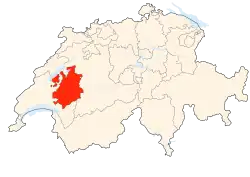 Kort som viser hvor i Schweiz Fribourg ligger