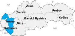 Regionen Trnavas placering i Slovakiet