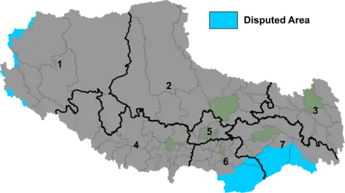 Kort over Autonome Region Tibet